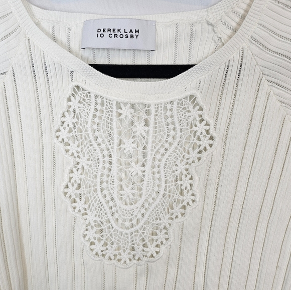 DEREK Lam 10 Crosby size Small off-white crewneck sweater lace and tie sleeves - Picture 2 of 4